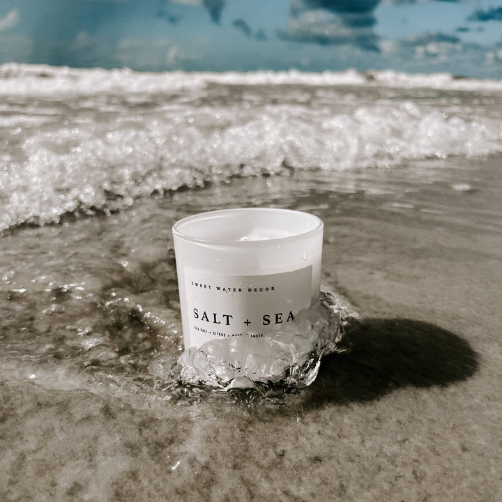 Salt and Sea Soy Candle - White Jar - 11 oz by Sweet Water Decor