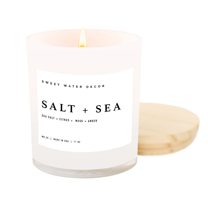 Salt and Sea Soy Candle - White Jar - 11 oz by Sweet Water Decor