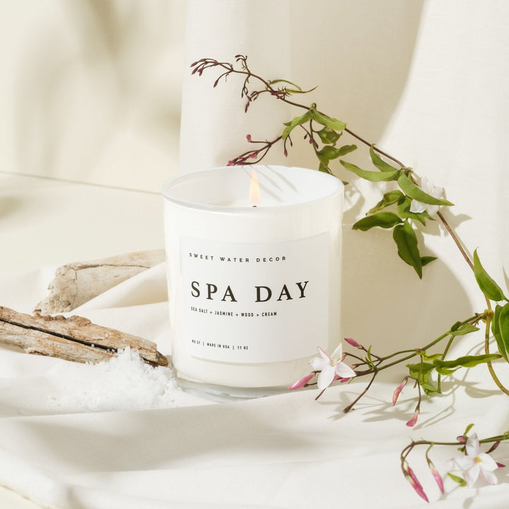 Spa Day Soy Candle - White Jar - 11 oz by Sweet Water Decor