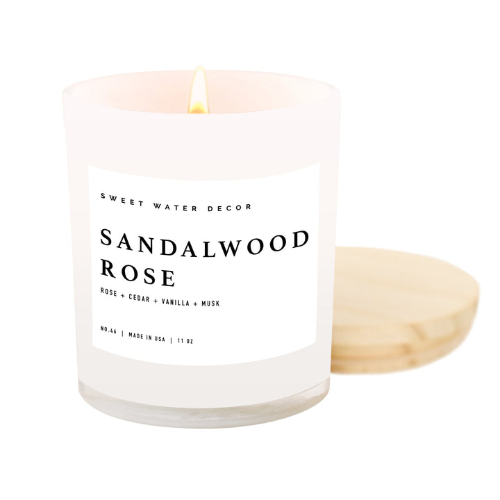 Sandalwood Rose Soy Candle - White Jar - 11 oz by Sweet Water Decor