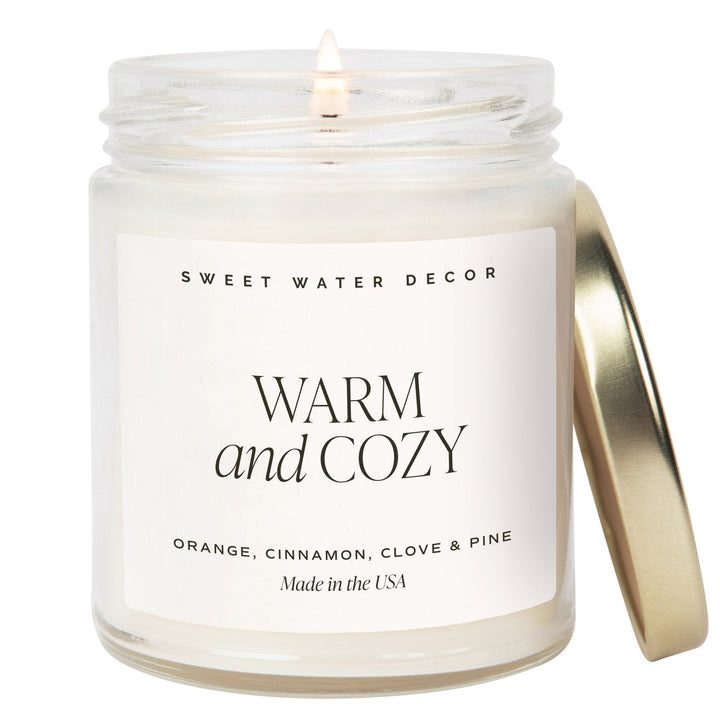 Warm and Cozy Soy Candle - Clear Jar - 9 oz by Sweet Water Decor