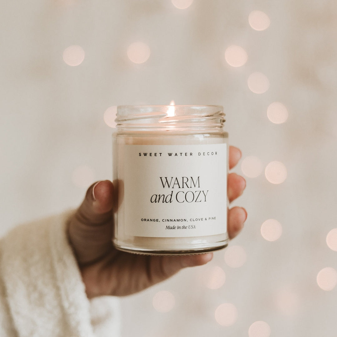 Warm and Cozy Soy Candle - Clear Jar - 9 oz by Sweet Water Decor