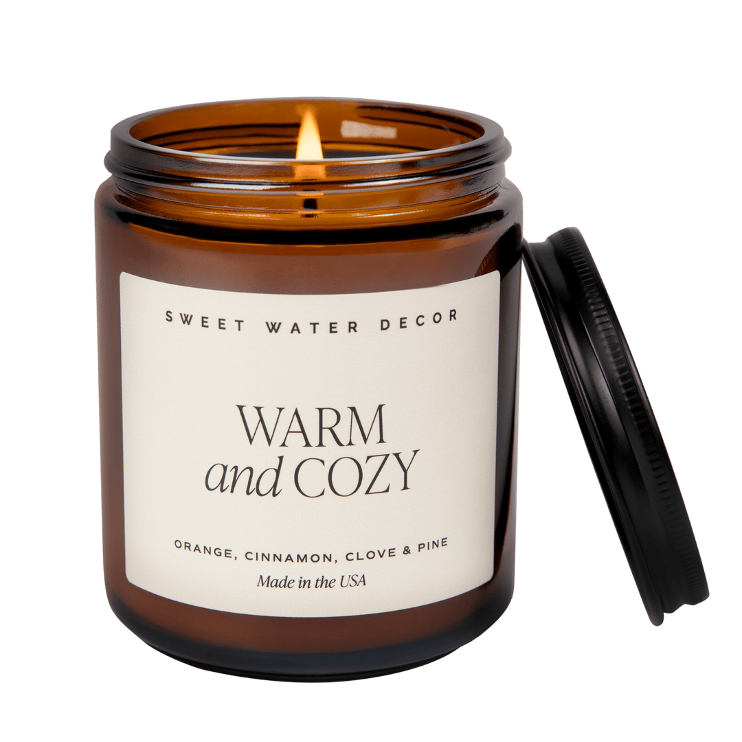 Warm and Cozy Soy Candle - Amber Jar - 9 oz by Sweet Water Decor