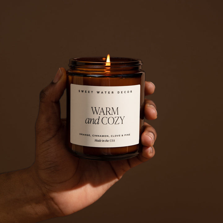 Warm and Cozy Soy Candle - Amber Jar - 9 oz by Sweet Water Decor