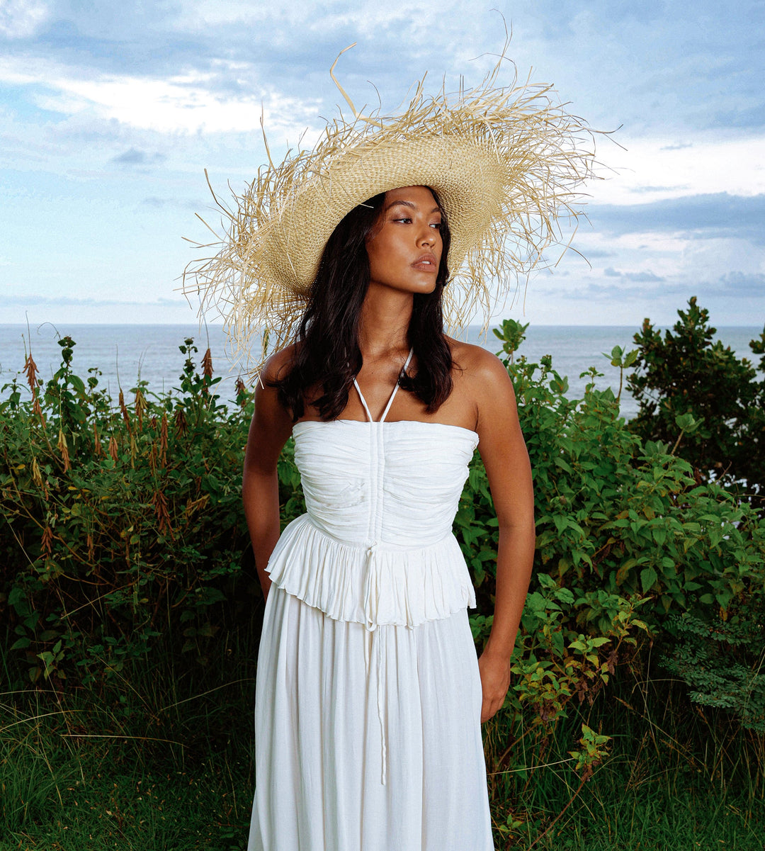 CATALINA Frayed Straw Hat In Nude by BrunnaCo