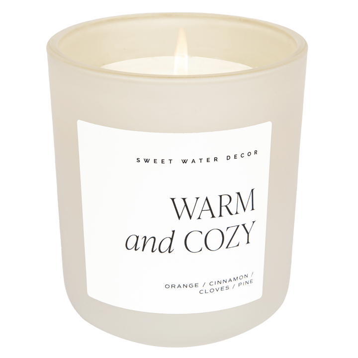 Warm and Cozy Soy Candle - Tan Matte Jar - 15 oz by Sweet Water Decor