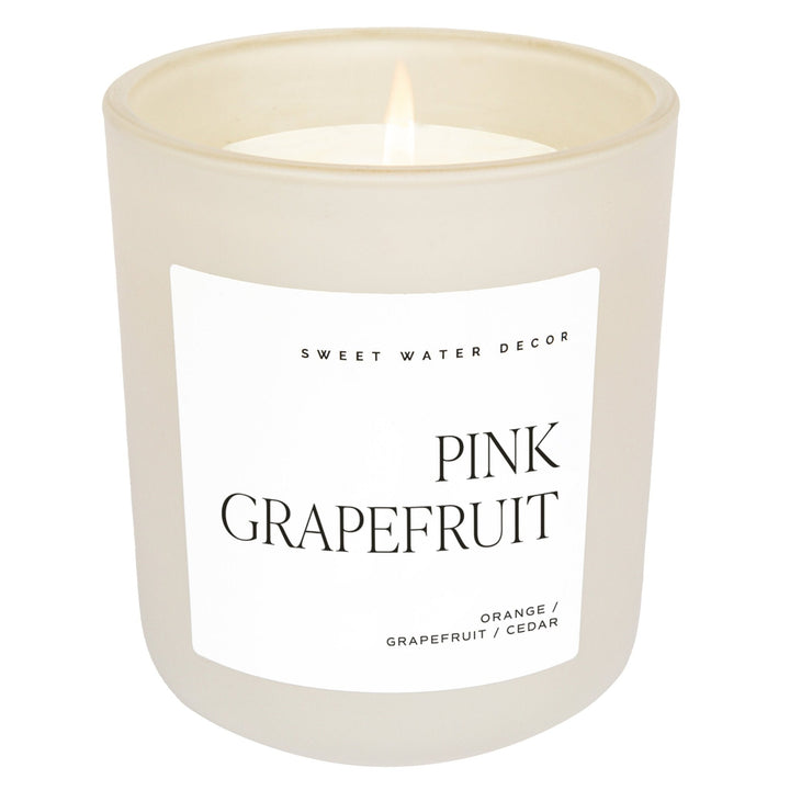 Pink Grapefruit Soy Candle - Tan Matte Jar - 15 oz by Sweet Water Decor