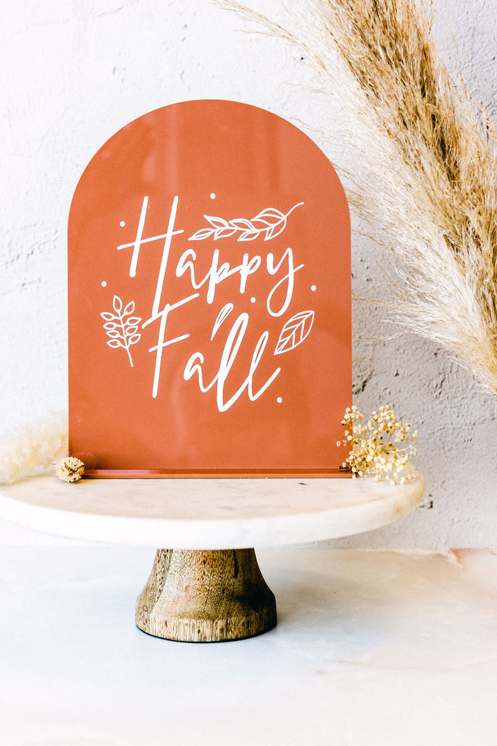 Happy Fall Acrylic Arch Sign by The Cotton & Canvas Co.