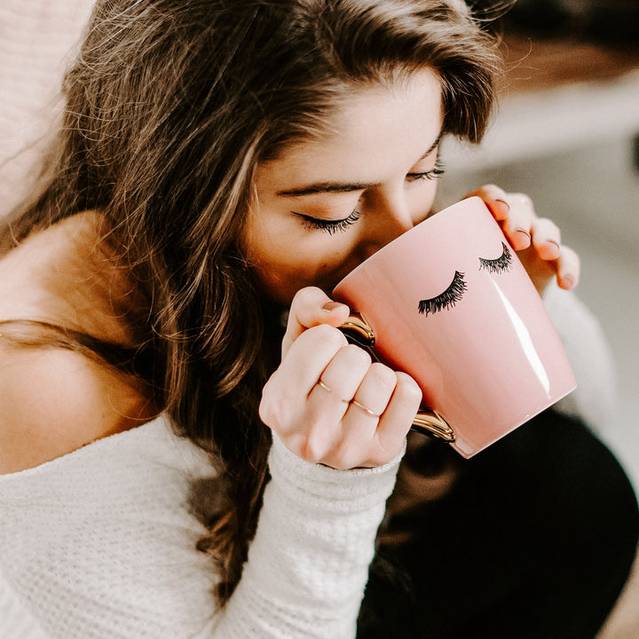 Pink Eyelashes 16oz. Coffee Mug by Sweet Water Decor