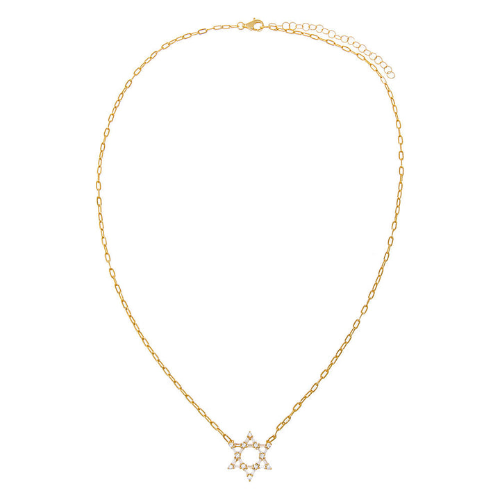 CZ Solitaire X Baguette Star of David Necklace by By Adina Eden