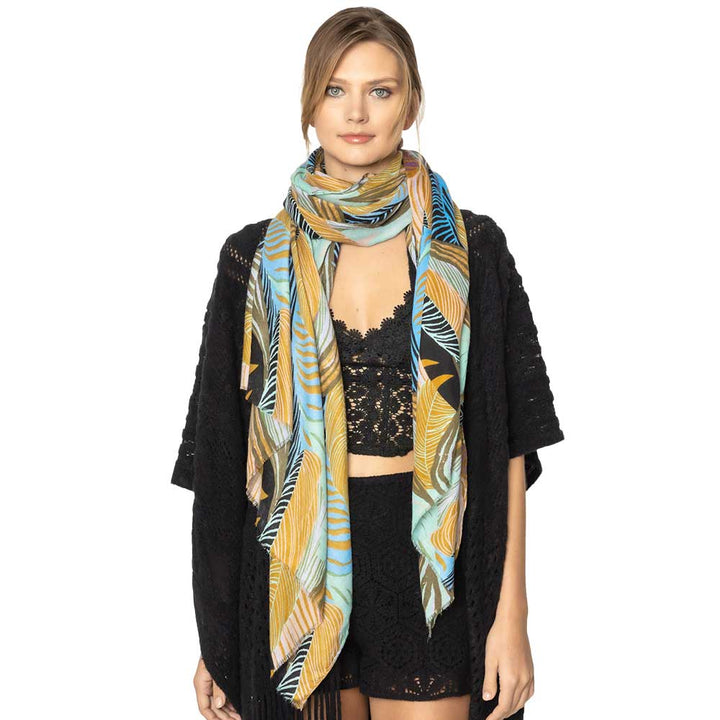 Tropical Leaf Printed Oblong Scarf