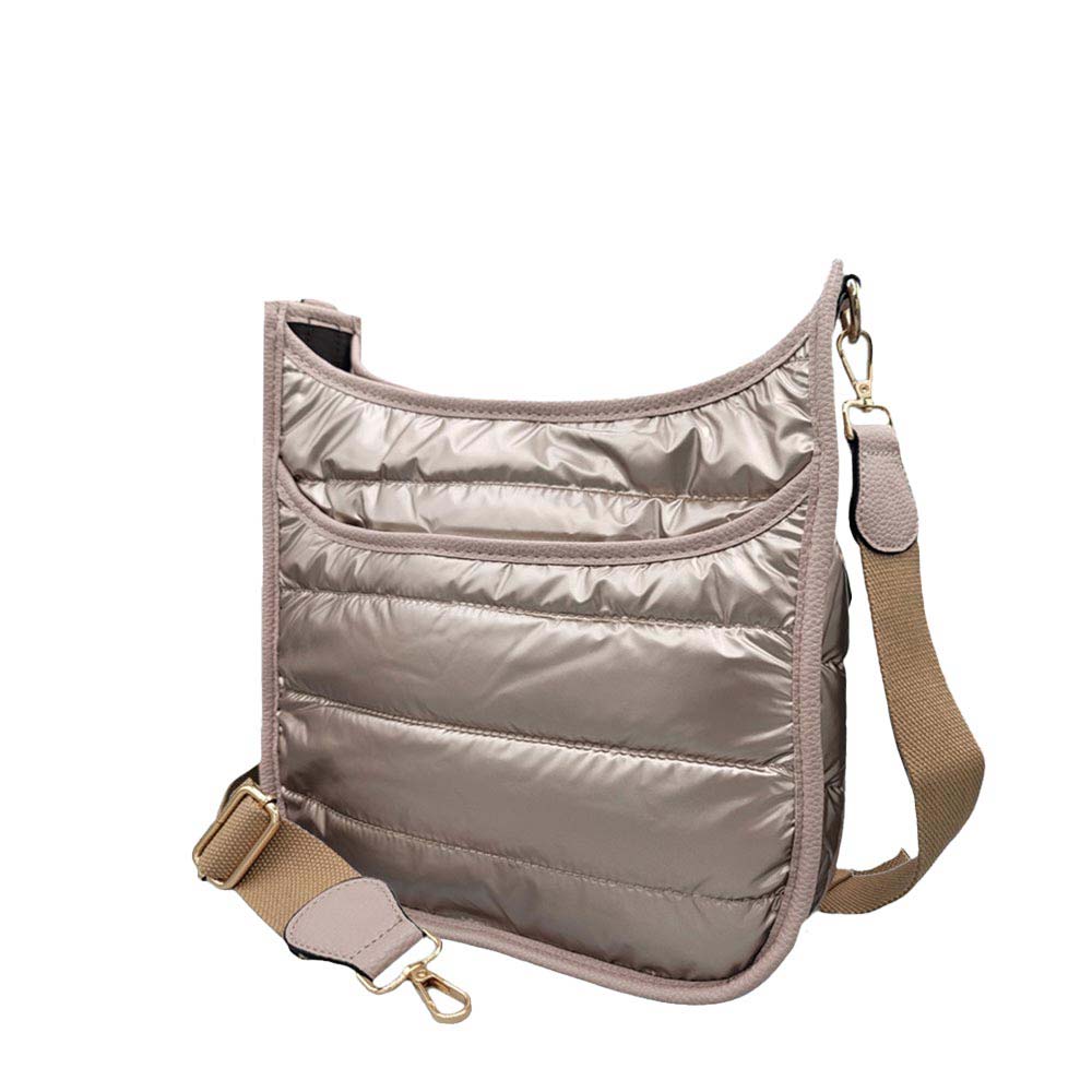 Solid Quilted Shiny Puffer Crossbody Bag