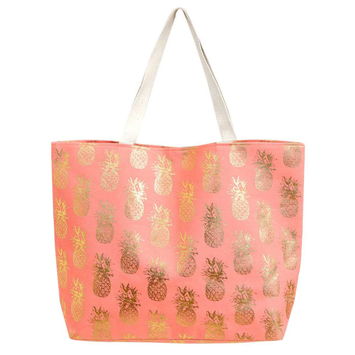 Metallic Pineapple Patterned Beach Tote Bag by Madeline Love