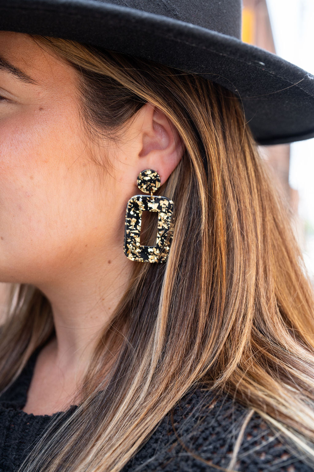 Margot Earrings - Black Gold Flake by Spiffy & Splendid