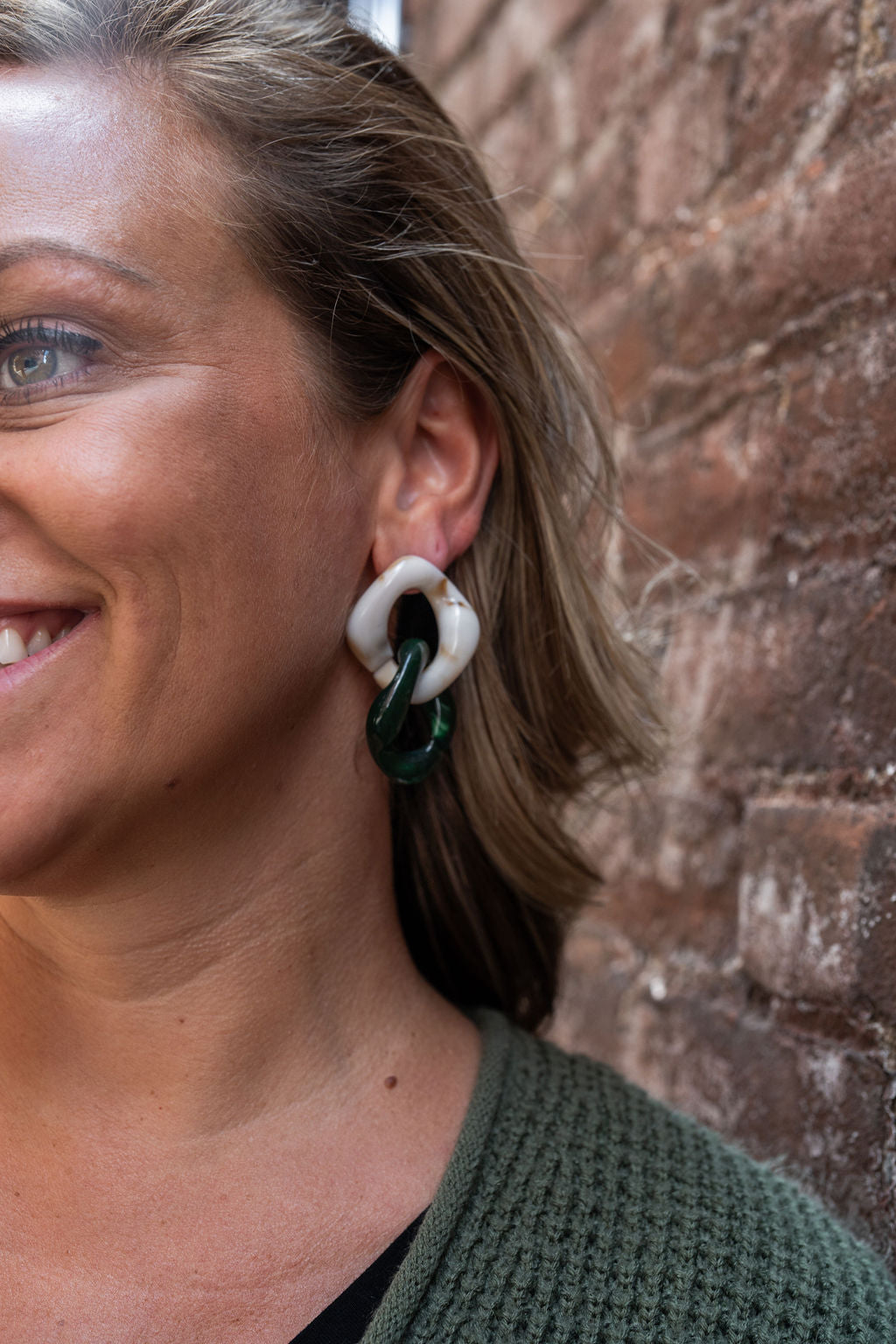 Betsy Earrings - Neutral & Forest Green by Spiffy & Splendid