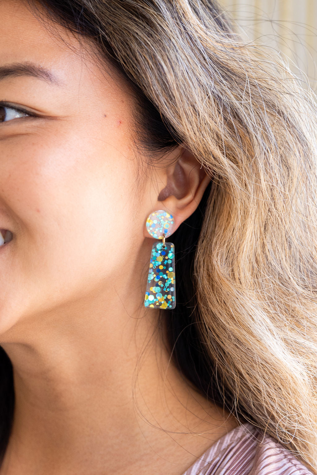 Mia Earrings - Aqua Confetti by Spiffy & Splendid