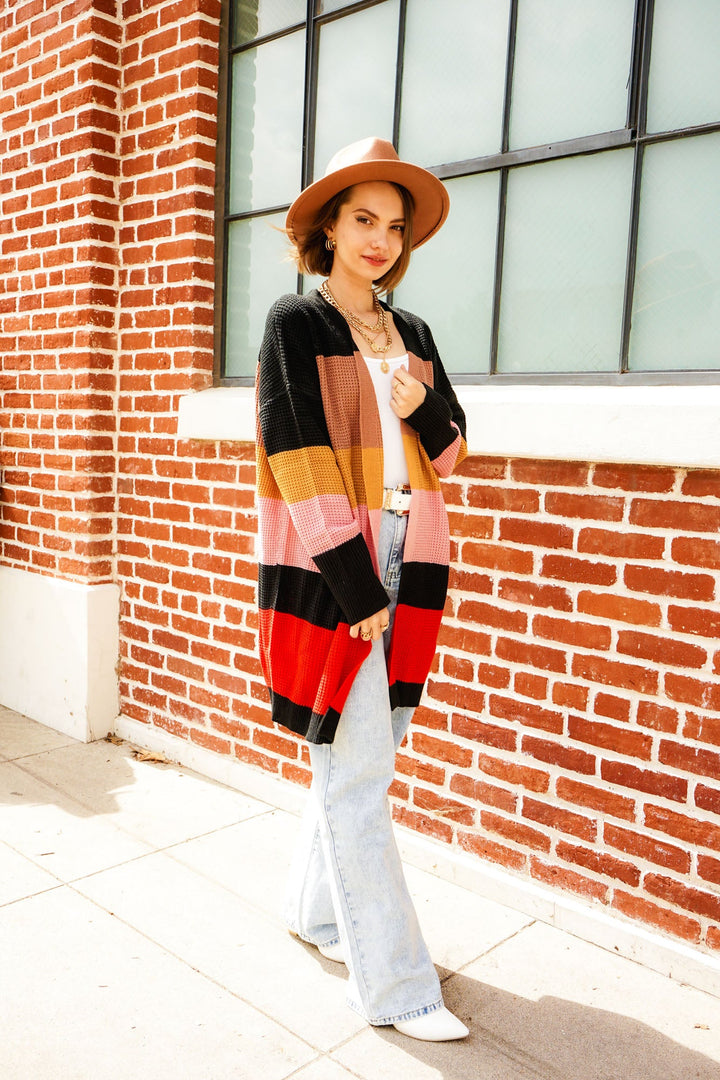 Color Block Drop Shoulder Open Front Cardigan by Knit and Lounge