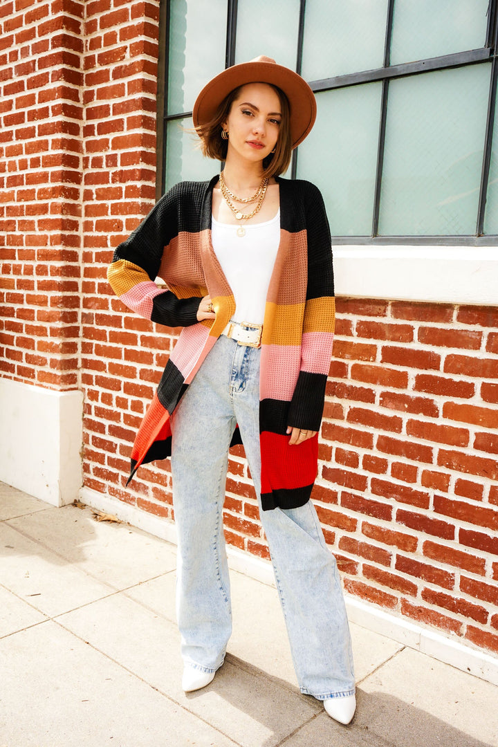 Color Block Drop Shoulder Open Front Cardigan by Knit and Lounge