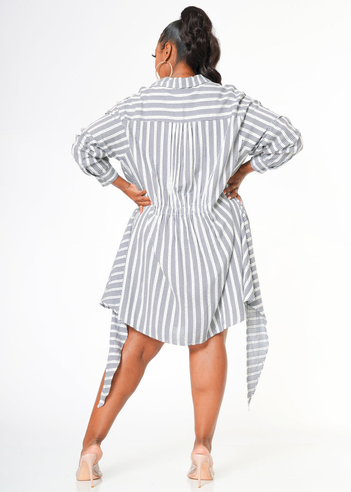 Plus Size Lace Trim Wrapped Shirt Dress in Ditsy Gingham