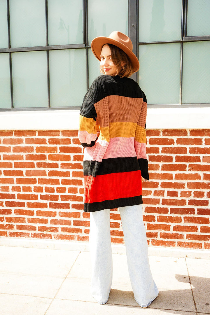 Color Block Drop Shoulder Open Front Cardigan by Knit and Lounge