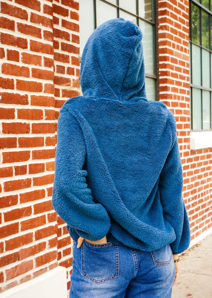 Solid Drawstring Teddy Cozy Long Sleeve Hoodie by Knit and Lounge