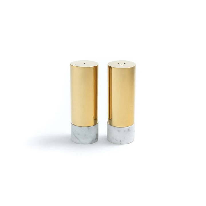 Coluna Dual Salt & Pepper, Marble & Gold, Set of 2 by ANNA New York