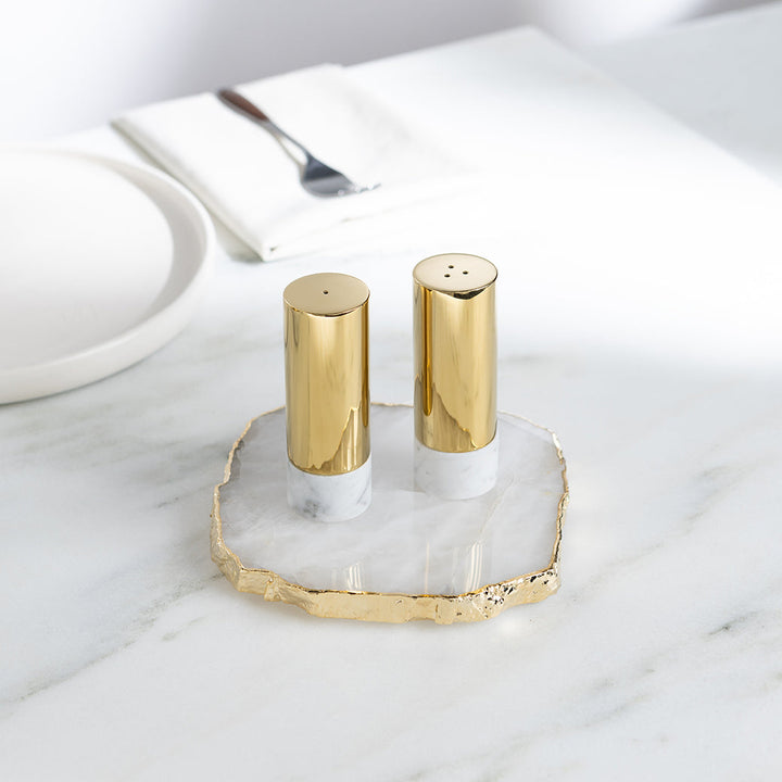 Coluna Dual Salt & Pepper, Marble & Gold, Set of 2 by ANNA New York