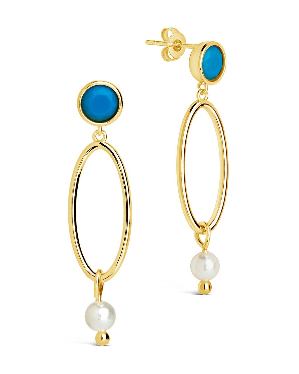 Ula Turquoise & Pearl Drop Stud Earrings by Sterling Forever