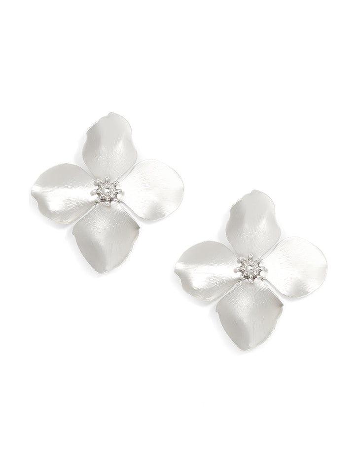 Matte Metallic Flower Statement Earring by ZENZII