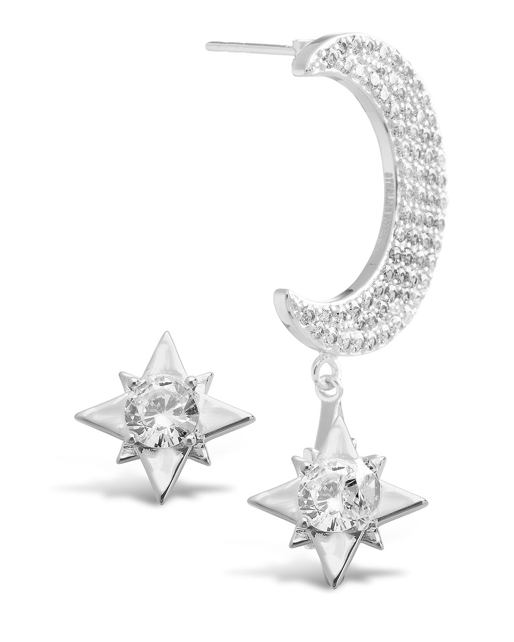 Asymmetric CZ Burst & Crescent Drop Studs by Sterling Forever