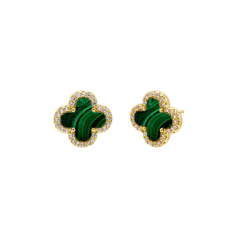 Pave Outlined Four Leaf Clover Stud Earring by By Adina Eden