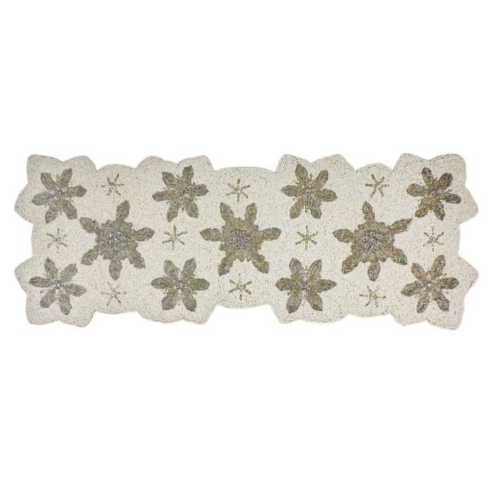 Let It Snow Beaded Winter Table Runner in White & Silver by Trunkin