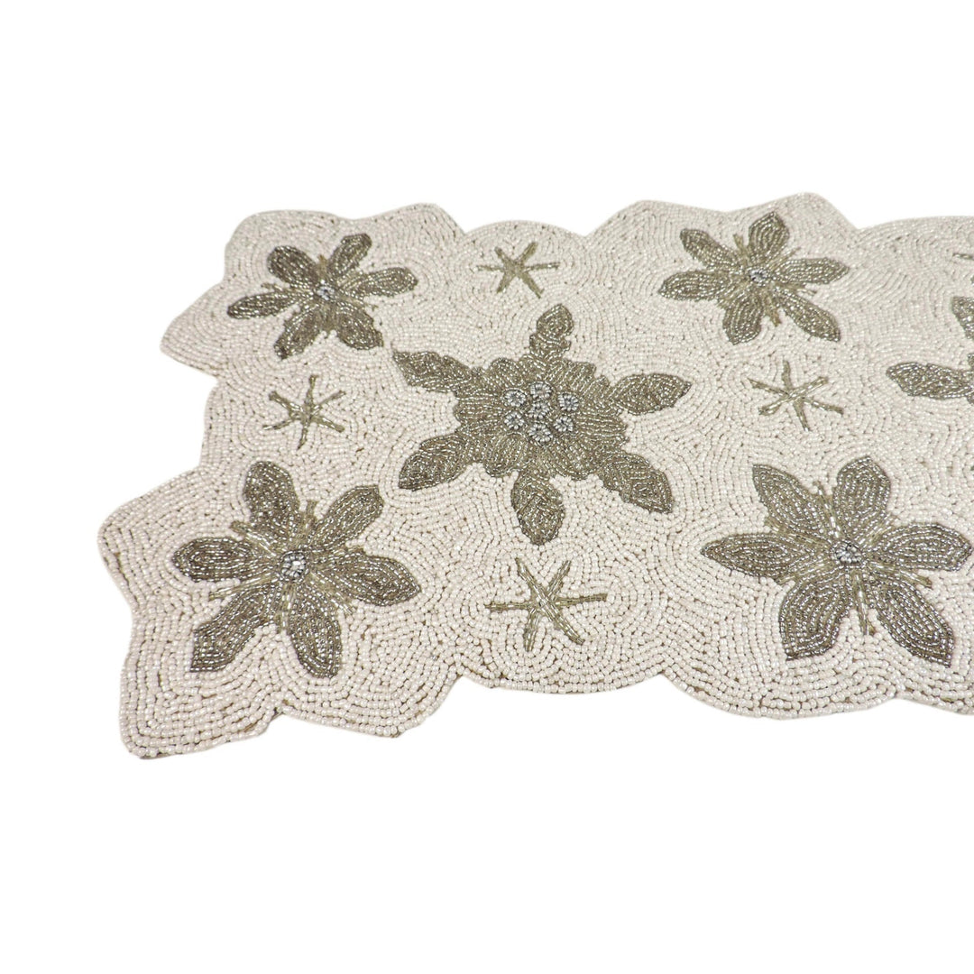 Let It Snow Beaded Winter Table Runner in White & Silver by Trunkin