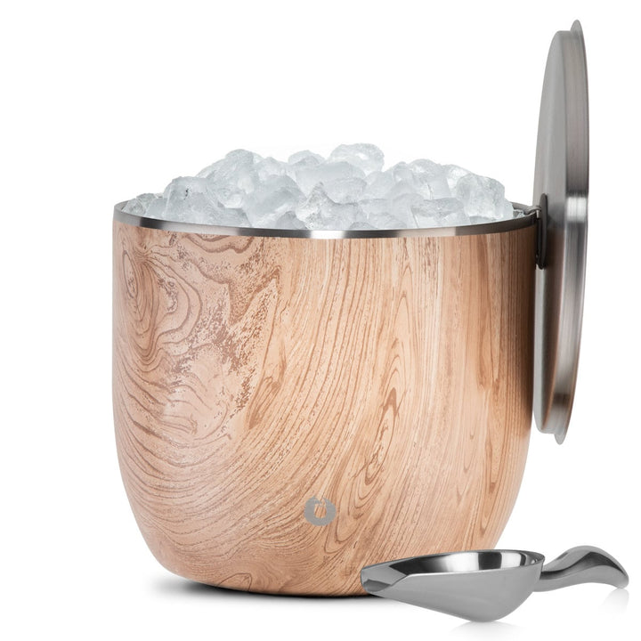 Extra Large Ice Bucket with Lid and Ice Scoop, Natural Teak by Snowfox