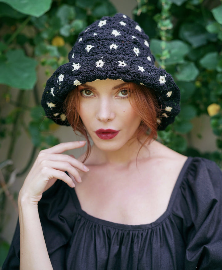 FLORA Crochet Hat In Black by BrunnaCo