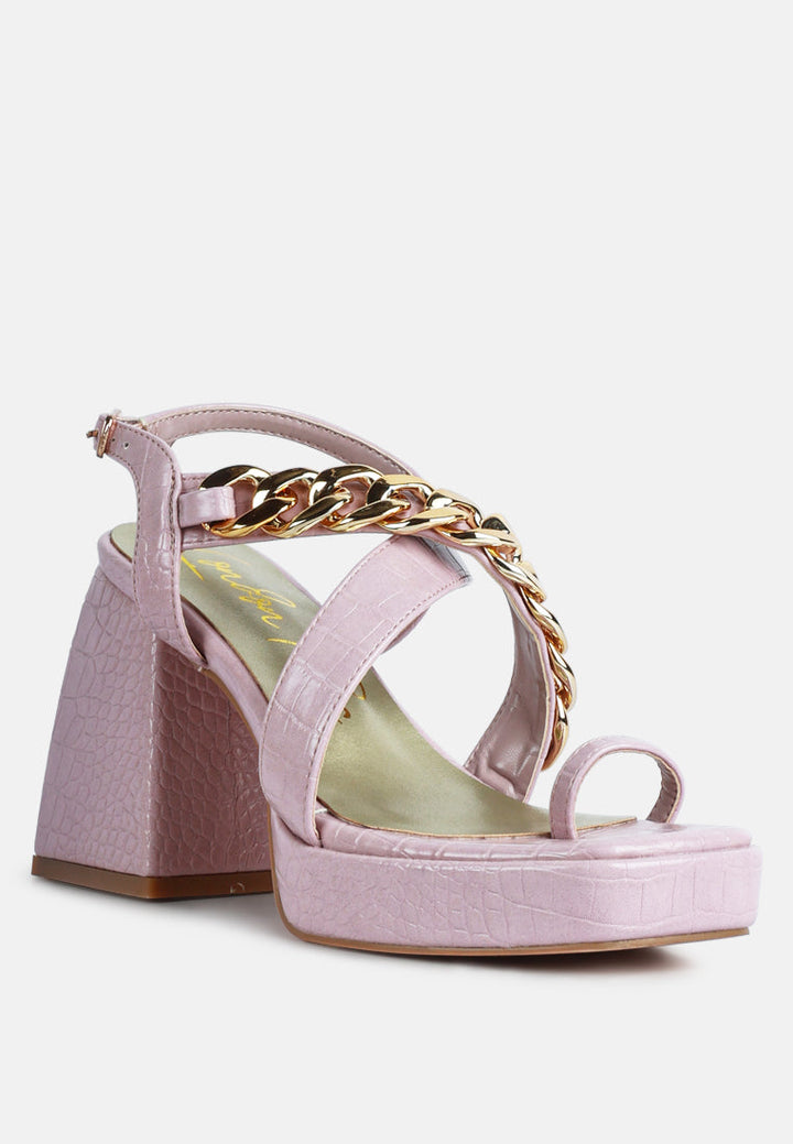 frecklin metal chain block heel sandals by London Rag