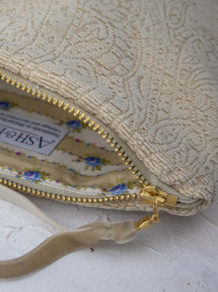 French Cream Chenille Wristlet Purse by Ash & Rose