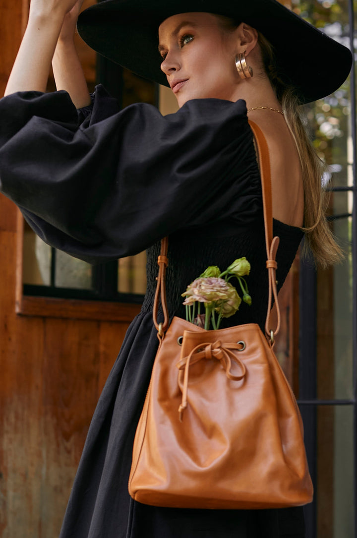 Geneva Drawstring Leather Bag by ELF