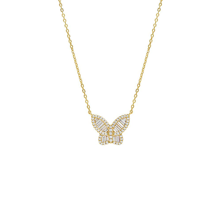 Large Pavé X Baguette Butterfly Necklace by By Adina Eden