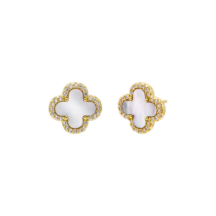 Pave Outlined Four Leaf Clover Stud Earring by By Adina Eden