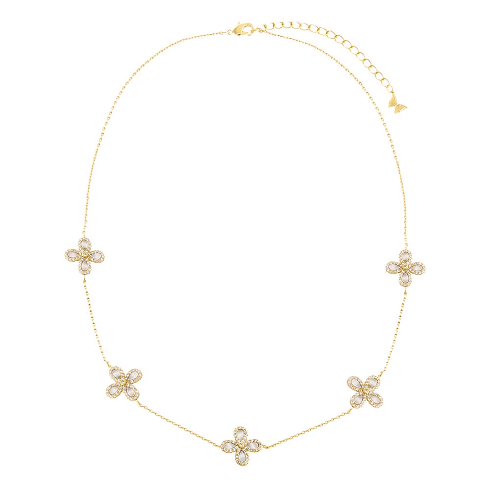 Multi Pave X Baguette Four Leaf Flower Necklace by By Adina Eden