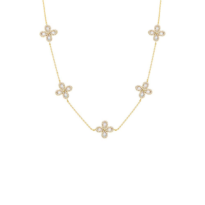 Multi Pave X Baguette Four Leaf Flower Necklace by By Adina Eden