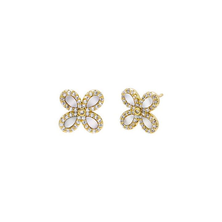 Pave Outline Stone Four Leaf Flower Stud Earring by By Adina Eden