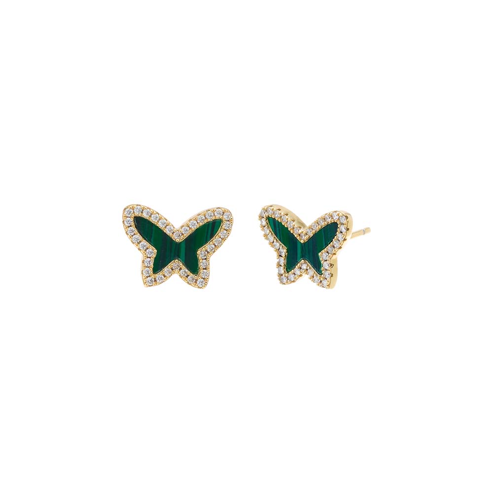 Pave Colored Stone Butterfly Stud Earring by By Adina Eden