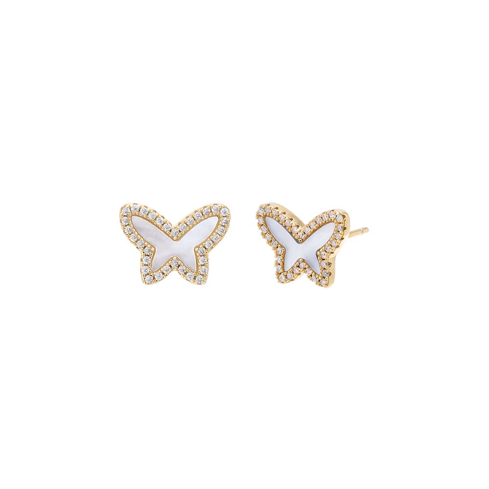 Pave Colored Stone Butterfly Stud Earring by By Adina Eden