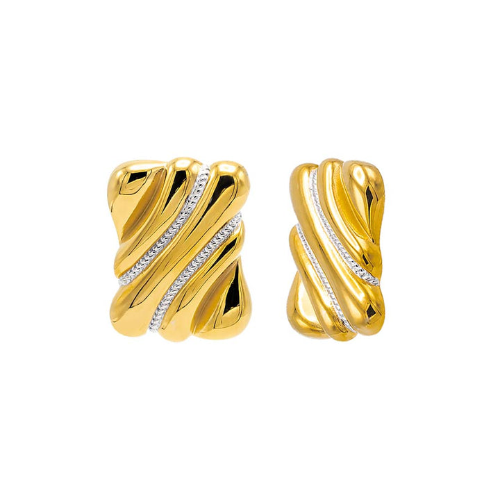 Pave X Solid Ridged Rectangular Stud Earring by By Adina Eden