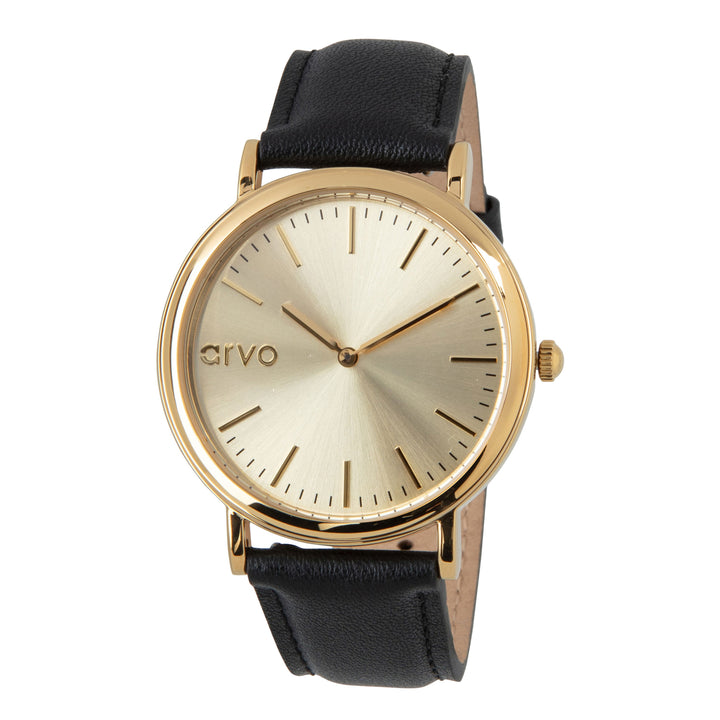 Arvo Gold Time Sawyer Watch - Black Leather by Arvo