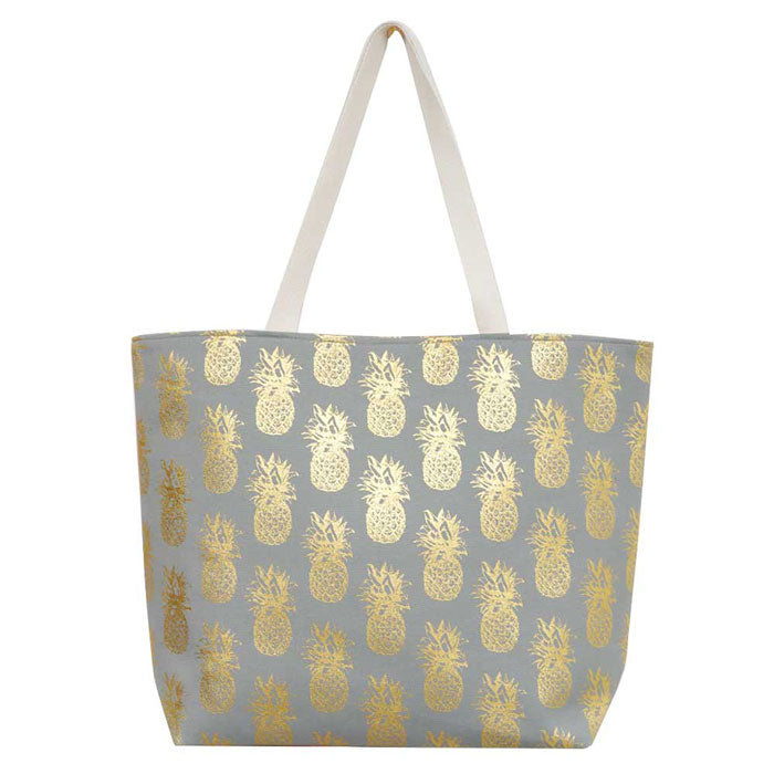 Metallic Pineapple Patterned Beach Tote Bag by Madeline Love