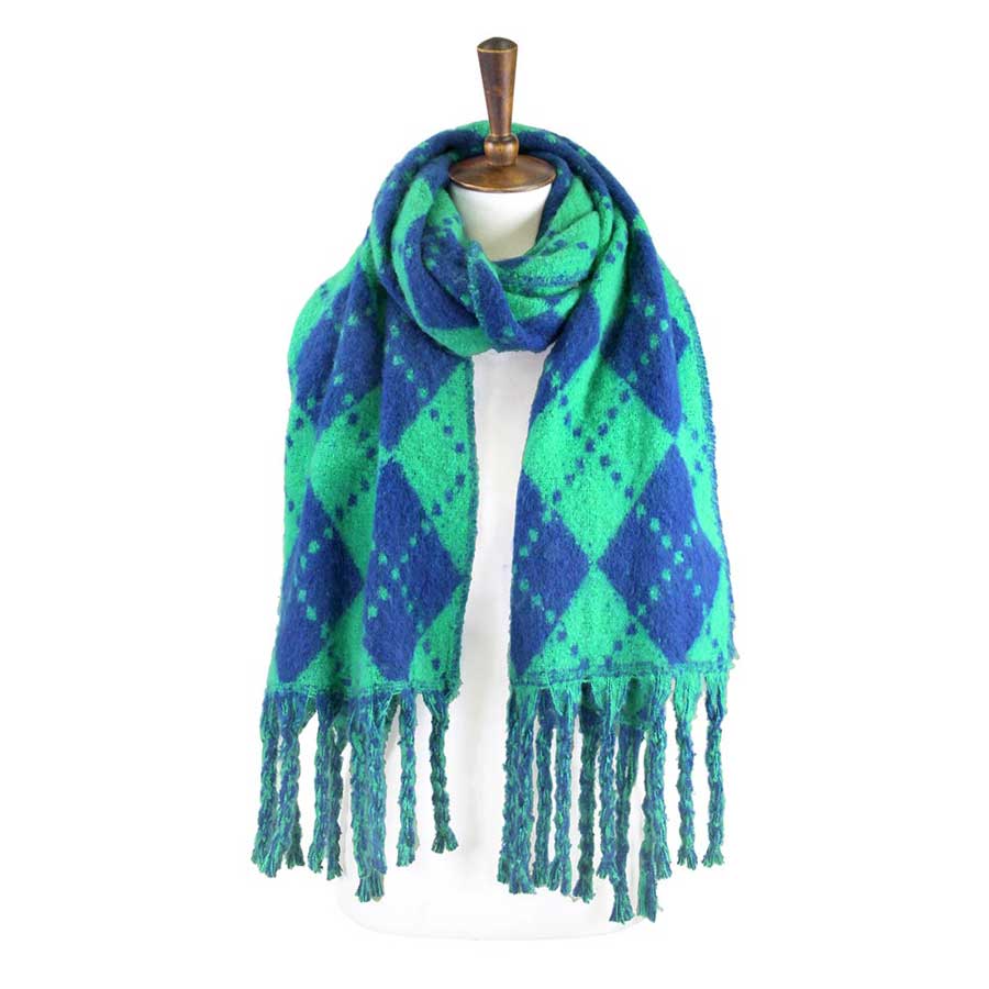 Argyle Print Oblong Scarf With Fringe by Madeline Love