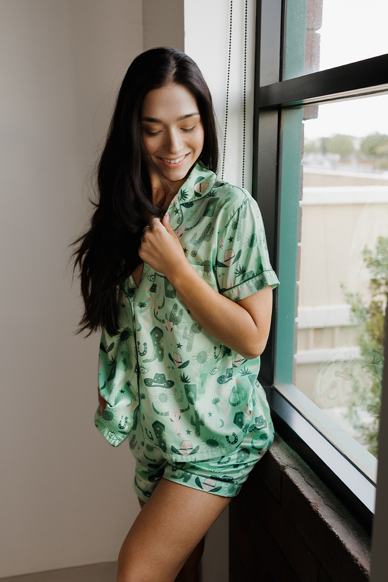 Green Rodeo Satin Pajamas by Spikes and Seams